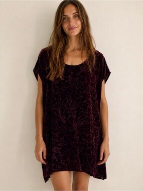 Aritzia Wilfred Bouchette Trompette Plum Burnout Velvet Floral Tunic Dress M